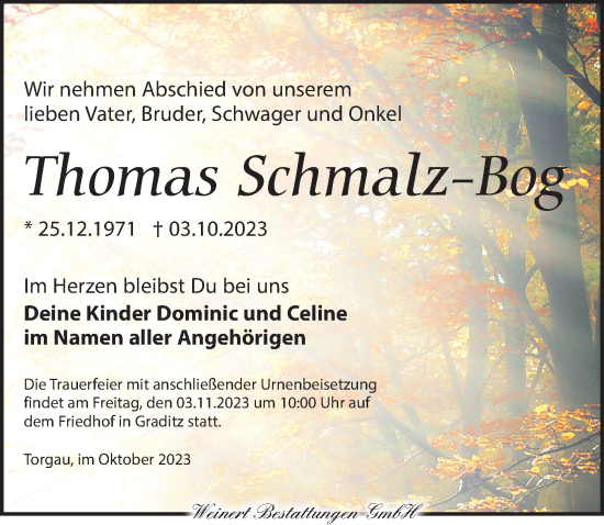 Traueranzeige von Thomas Schmalz-Bog von Torgauer Zeitung