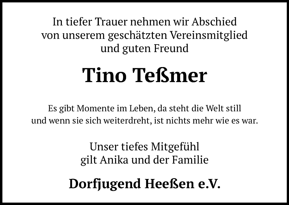  Traueranzeige für Tino Teßmer vom 21.10.2023 aus Schaumburger Nachrichten