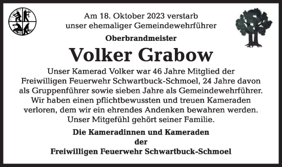 Traueranzeige von Volker Grabow von Kieler Nachrichten