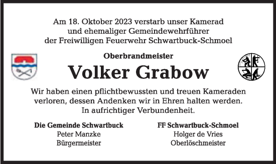 Traueranzeige von Volker Grabow von Kieler Nachrichten