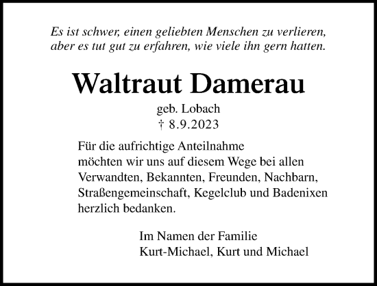 Traueranzeige von Waltraut Damerau von Lübecker Nachrichten