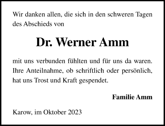 Traueranzeige von Werner Amm von Ostsee-Zeitung GmbH