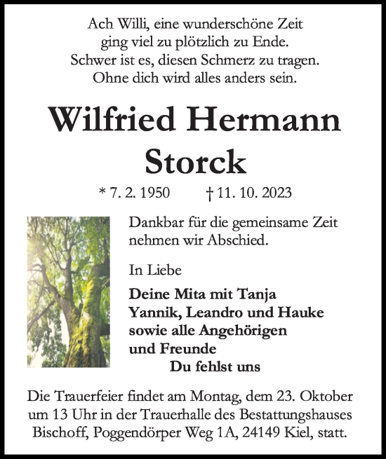 Traueranzeige von Wilfried Hermann Storck von Kieler Nachrichten