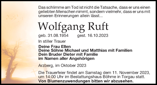 Traueranzeige von Wolfgang Ruft von Torgauer Zeitung