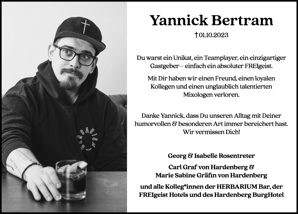  Traueranzeige für Yannick Bertram vom 14.10.2023 aus Göttinger Tageblatt