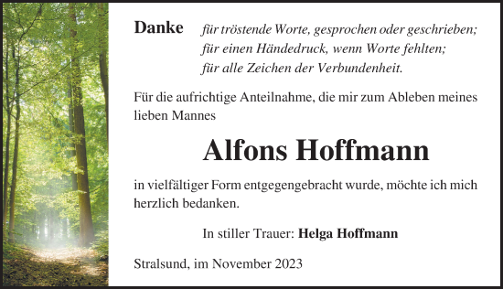 Traueranzeige von Alfons Hoffmann