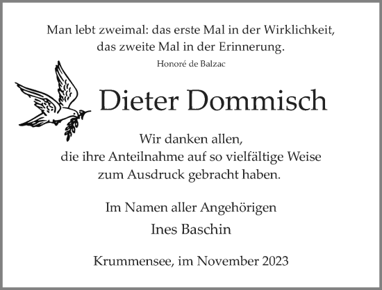 Traueranzeige von Dieter Dommisch von Märkischen Allgemeine Zeitung