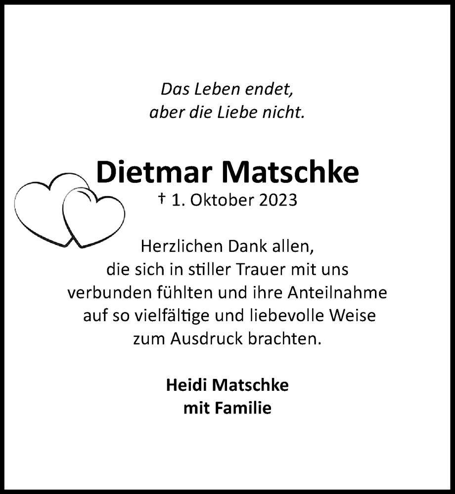  Traueranzeige für Dietmar Matschke vom 04.11.2023 aus Göttinger Tageblatt
