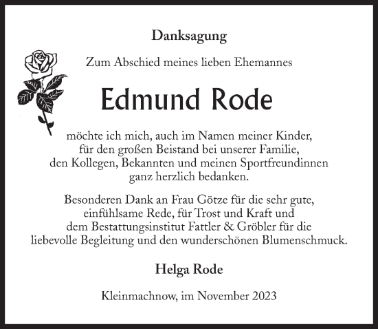 Traueranzeige von Edmund Rode von Märkischen Allgemeine Zeitung