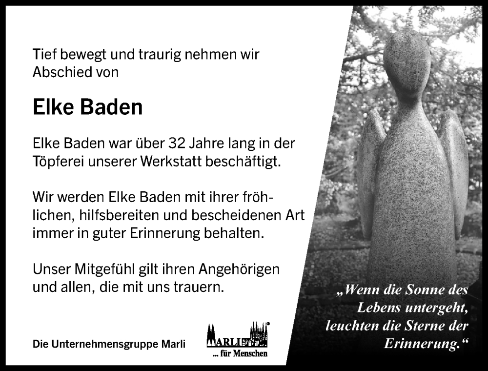  Traueranzeige für Elke Baden vom 19.11.2023 aus Lübecker Nachrichten