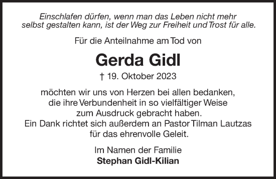 Traueranzeige von Gerda Gidl von Kieler Nachrichten