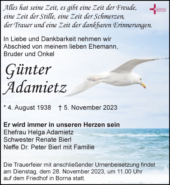 Traueranzeige von Günter Adamietz von Leipziger Volkszeitung