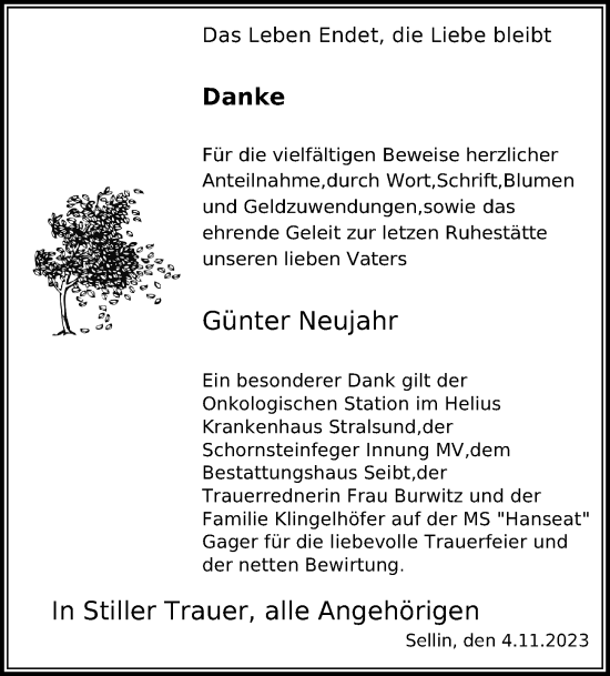 Traueranzeige von Günter Neujahr von Ostsee-Zeitung GmbH