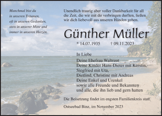Traueranzeige von Günther Müller von Ostsee-Zeitung GmbH
