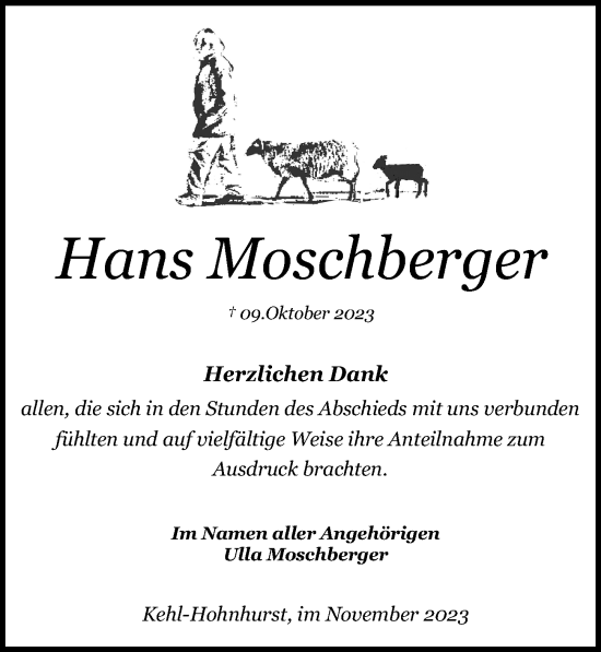 Traueranzeige von Hans Moschberger von Ostsee-Zeitung GmbH