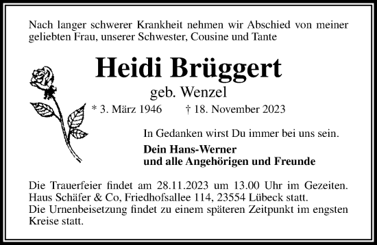 Traueranzeige von Heidi Brüggert von Lübecker Nachrichten