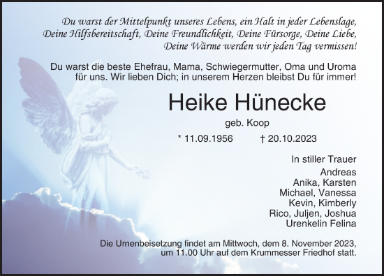 Traueranzeige von Heike Hünecke von Lübecker Nachrichten