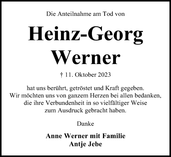 Traueranzeige von Heinz-Georg Werner von Kieler Nachrichten