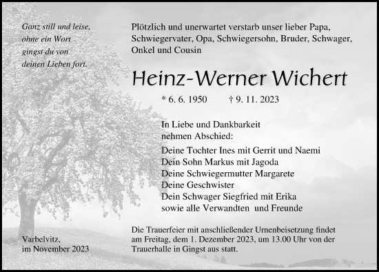 Traueranzeige von Heinz-Werner Wichert von Ostsee-Zeitung GmbH