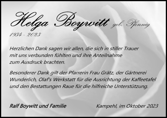 Traueranzeige von Helga Boywitt