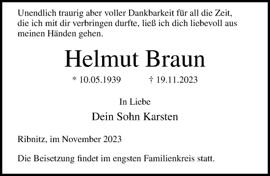 Traueranzeige von Helmut Braun von Ostsee-Zeitung GmbH