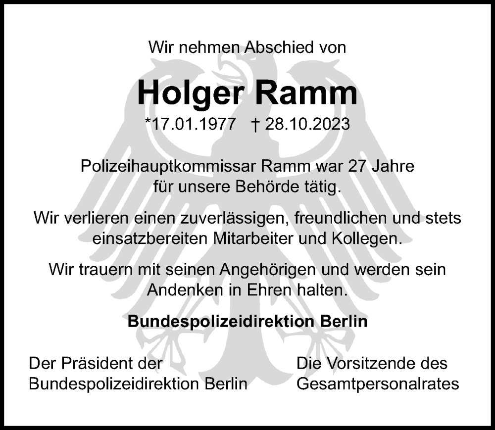  Traueranzeige für Holger Ramm vom 11.11.2023 aus Märkischen Allgemeine Zeitung