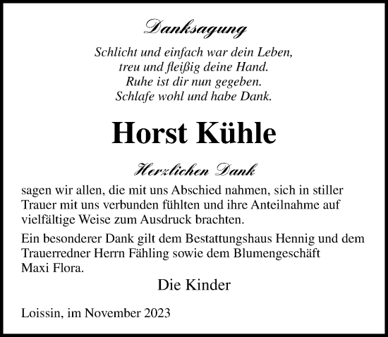 Traueranzeige von Horst Kühle von Ostsee-Zeitung GmbH