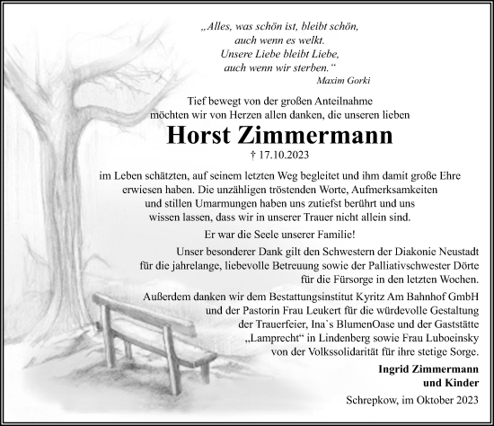 Traueranzeige von Horst Zimmermann von Märkischen Allgemeine Zeitung