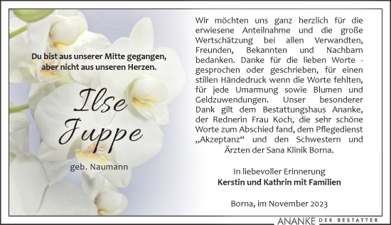 Traueranzeige von Ilse Juppe von Leipziger Volkszeitung