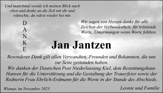 Traueranzeige von Jan Jantzen von Ostsee-Zeitung GmbH
