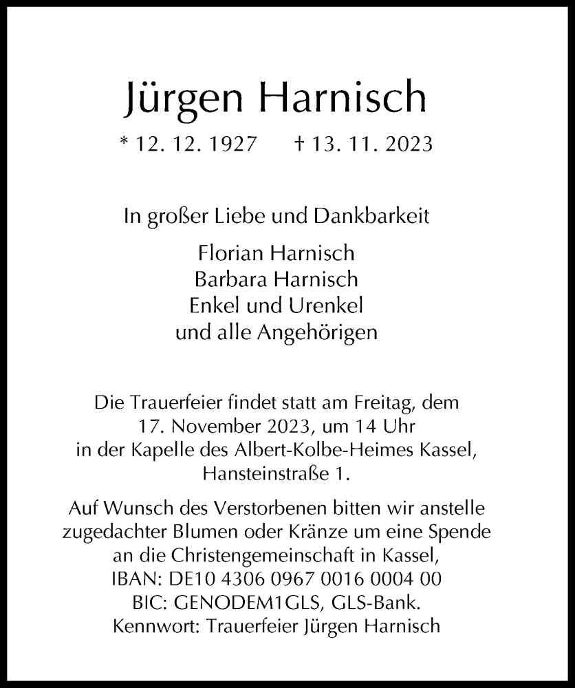  Traueranzeige für Jürgen Harnisch vom 15.11.2023 aus Göttinger Tageblatt