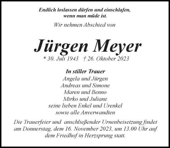 Traueranzeige von Jürgen Meyer von Wochenspiegel