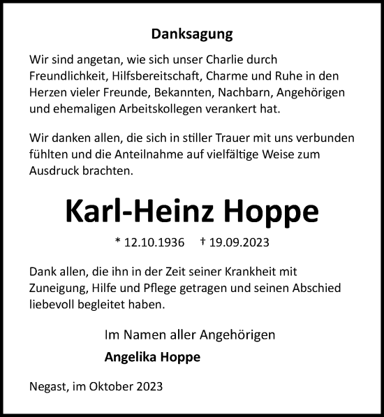 Traueranzeige von Karl-Heinz Hoppe