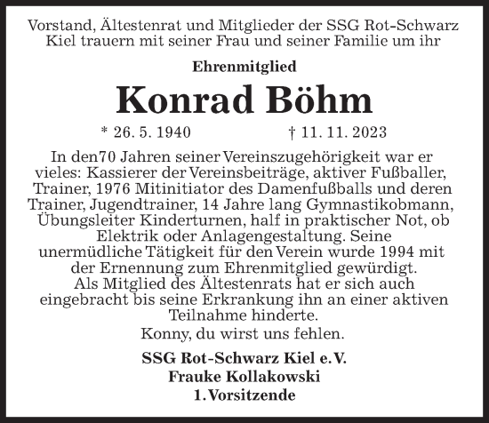 Traueranzeige von Konrad Böhm von Kieler Nachrichten