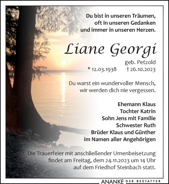 Traueranzeige von Liane Georgi von Leipziger Volkszeitung