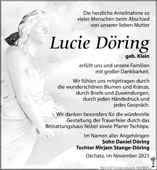 Traueranzeige von Lucie Döring von Leipziger Volkszeitung