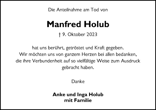 Traueranzeige von Manfred Holub von Kieler Nachrichten