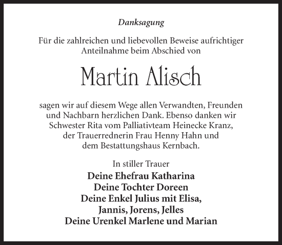 Traueranzeige von Martin Alisch von Märkischen Allgemeine Zeitung