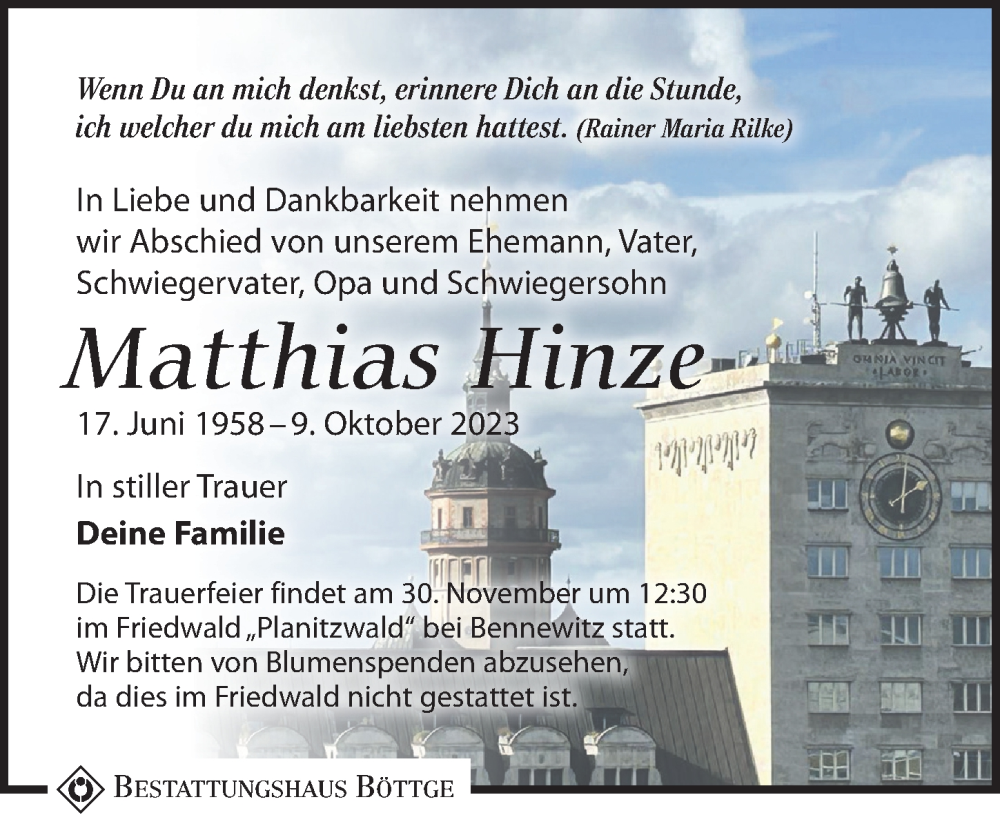 Traueranzeigen von Matthias Hinze | trauer-anzeigen.de