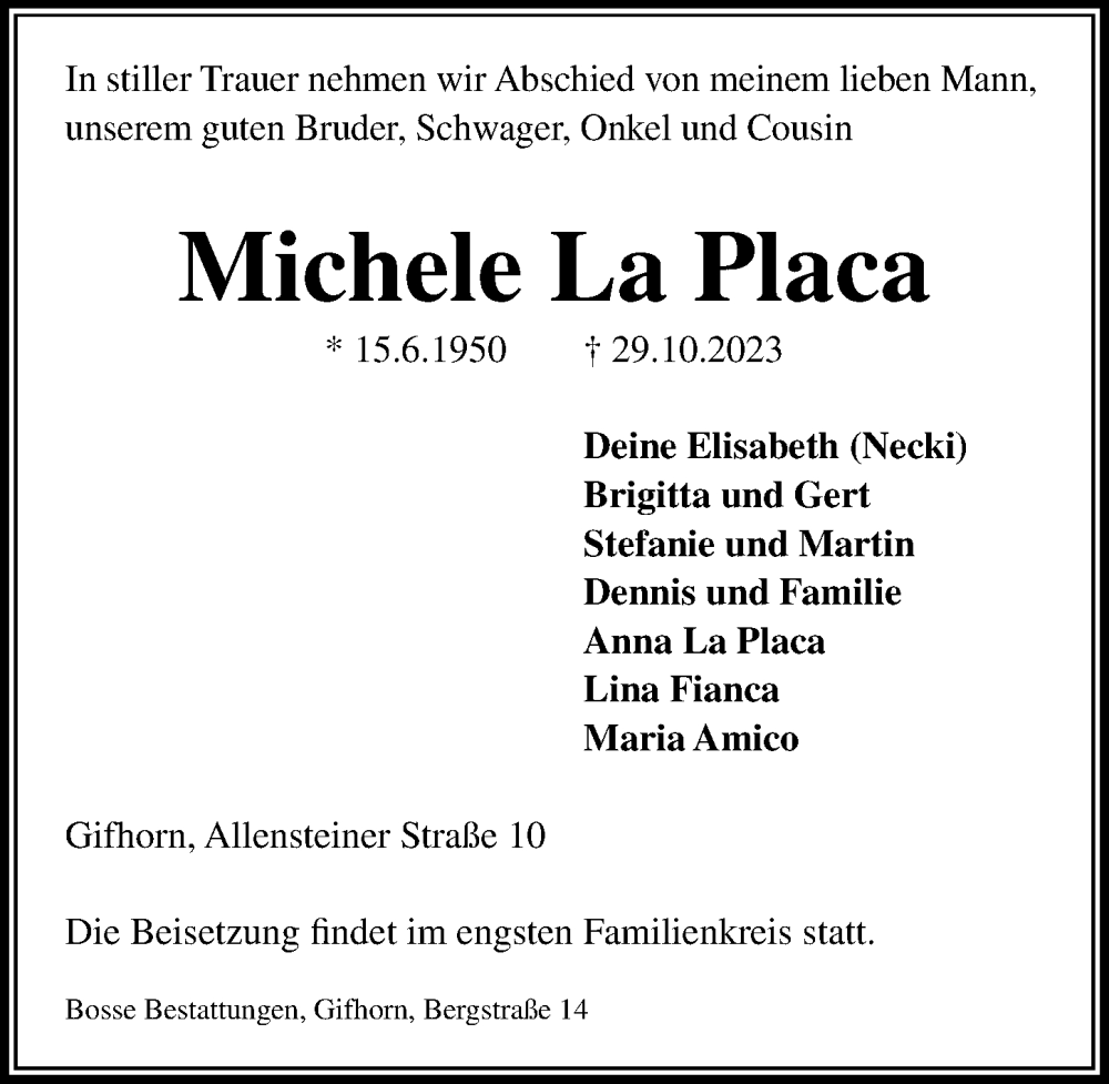 Traueranzeigen von Michele La Placa trauer anzeigen.de