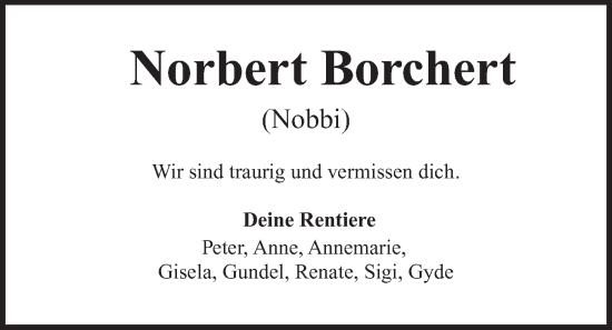 Traueranzeige von Norbert Borchert von Kieler Nachrichten