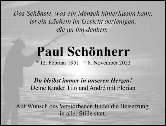 Traueranzeige von Paul Schönherr von Ostsee-Zeitung GmbH