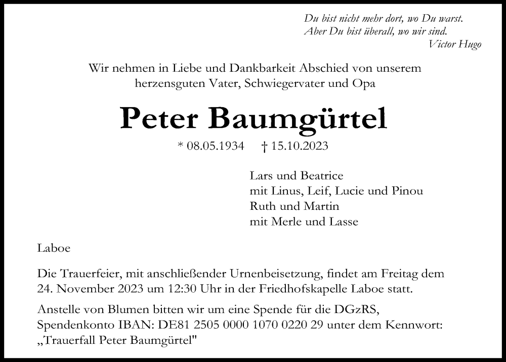 Traueranzeigen von Peter Baumg rtel trauer anzeigen.de