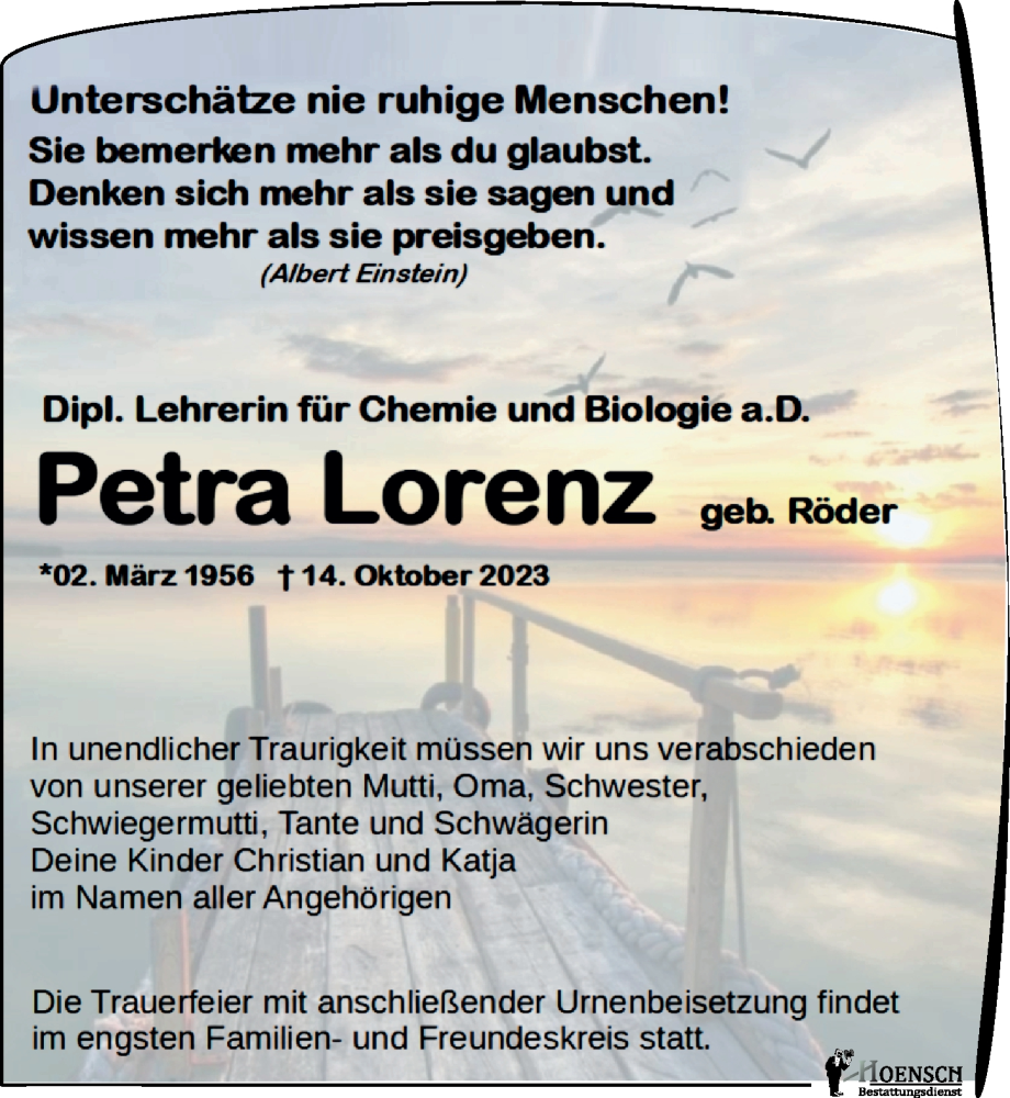  Traueranzeige für Petra Lorenz vom 11.11.2023 aus Leipziger Volkszeitung