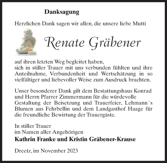 Traueranzeige von Renate Gräbener von Wochenspiegel