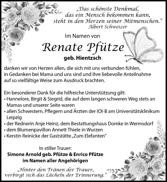 Traueranzeige von Renate Pfütze von Leipziger Volkszeitung