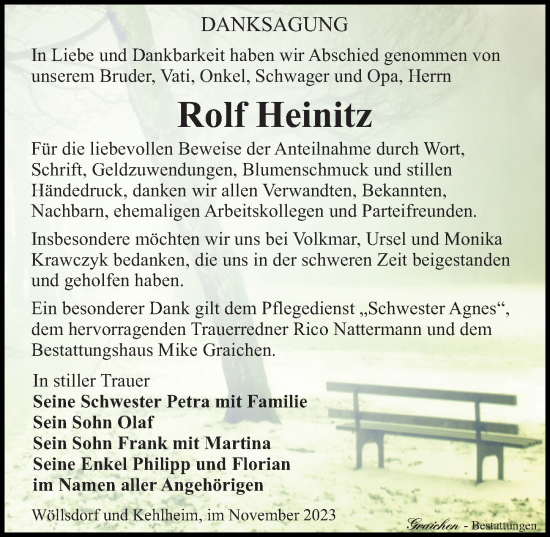 Traueranzeige von Rolf Heinitz von Leipziger Volkszeitung