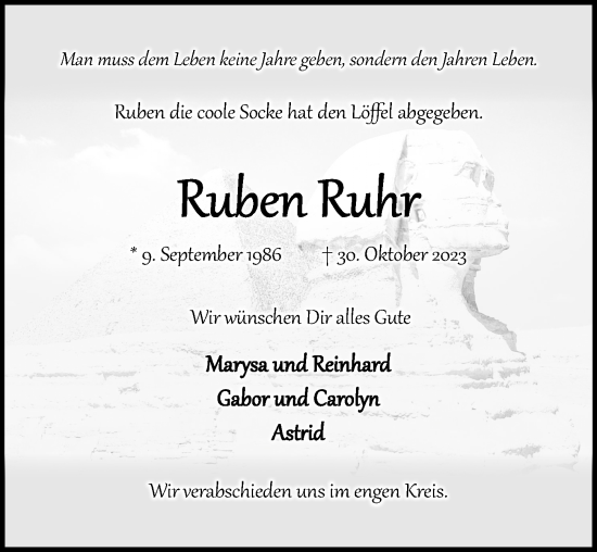Traueranzeige von Ruben Ruhr von Lübecker Nachrichten