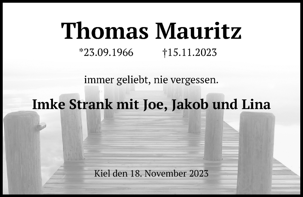  Traueranzeige für Thomas Mauritz vom 18.11.2023 aus Kieler Nachrichten