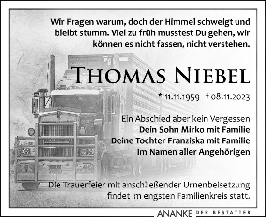 Traueranzeige von Thomas Niebel von Leipziger Volkszeitung
